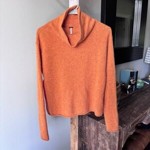 Free People Cowl Neck Sweater XS Orange 100% Cashmere